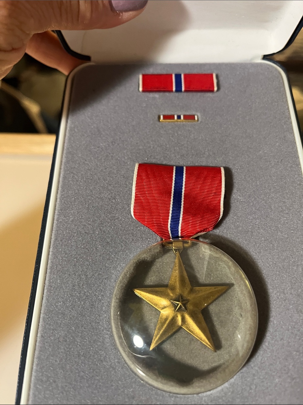Bronze Star Medal with Red, White & Blue Ribbon in Presentation Case
